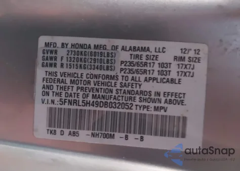 2013 Honda Odyssey Ex из США, поврежденный, VIN 5FNRL5H49DB032052